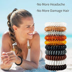 79STYLE 50pcs Spiral Hair Ties For Women Coil Hair Bands Coil Scrunchies Ponytail Holder Plastic Phone Cord Hair Coils For Thin Hiar No Damage (brown/clear)