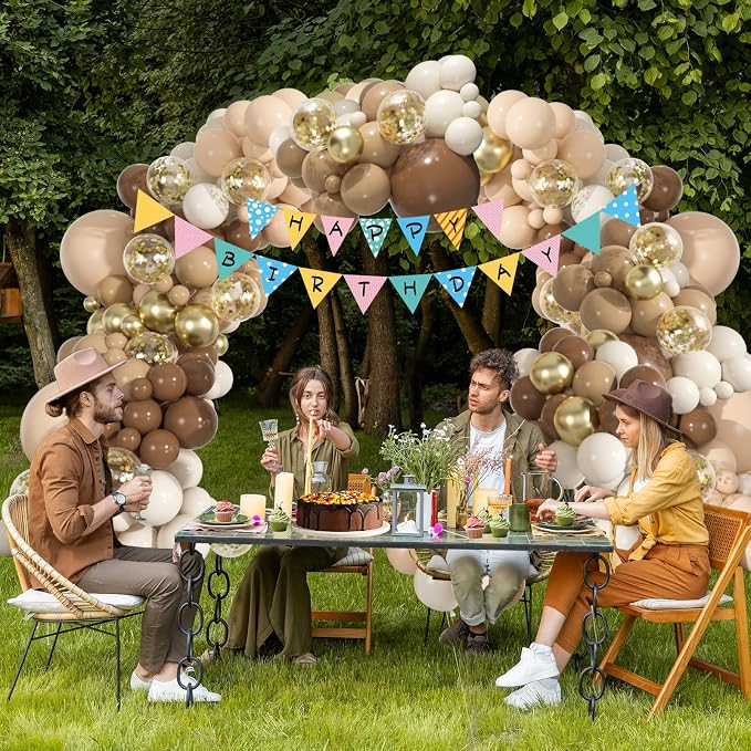 136pcs Brown Balloon Arch Kit, 18 12 10 5 inch Dark Brown Nude Gold | Confetti - Image 4