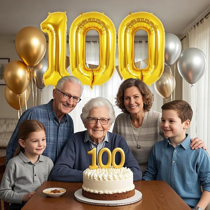 Gold Number 100 Balloon, 40 Inch Foil Helium Number Balloons, 100th Birthday - Image 6