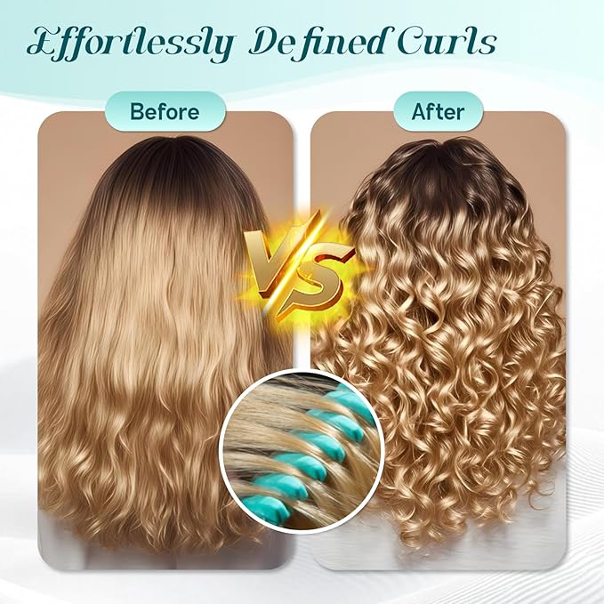 Curly Hair Brush, 5-in-1 Detangling & Curl Defining Brush for Curly Hair Wet or Dry, Shaping & Styling Brushes with Less Pulling for Women & Men (Teal)