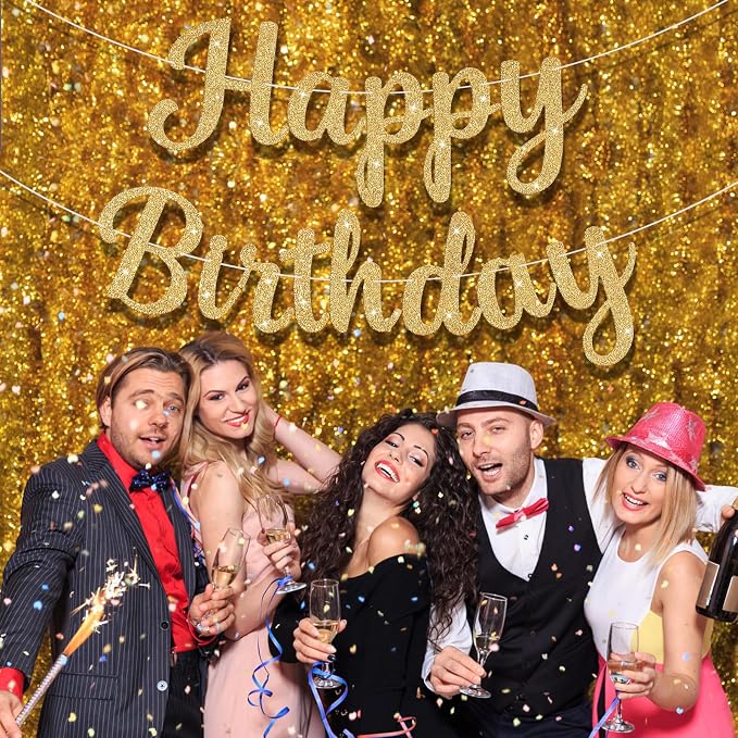 Glitter Happy Birthday Banner Sign Birthday Garland Wall Door Banners Flag - Image 4