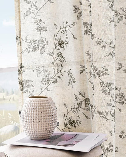 jinchan Black Floral Linen Curtains 96 Inch Farmhouse Back Tab 2 Panels | - Image 5