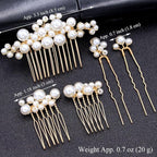 Pearl Hair Combs and Hair Pins for Bridal Women, Decorative Hair Accessories for Wedding Prom, Set of 5 (Gold)