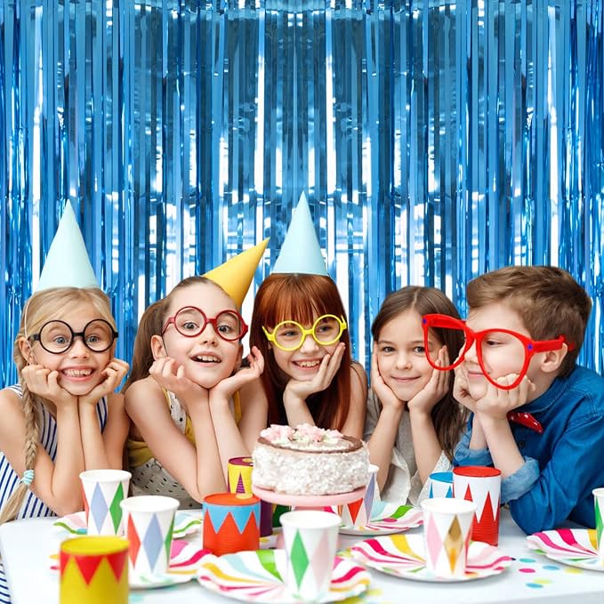 2 Pack Lake Blue Foil Fringe Curtains Tinsel Backdrop, 3.2Ft x 8.2Ft Metallic - Image 2