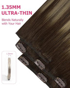 YoungSee Clip in Human Hair Extensions Balayage Brown Hair Clip in Extensions Chocolate Brown Balayage Caramel Blonde Clip Hair Extension Real Human Hair Long Straight for Women 120G 7Pcs 24Inch