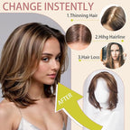 CROWN GUIDE 12 Inch Hair Toppers for Women with Thinning Hair - Synthetic Clip in Topper with Bangs Breathable Hairpiece 6.5x6.5 Base, Volume Wiglets Full Coverage (Dark Golden Brown Highlight)