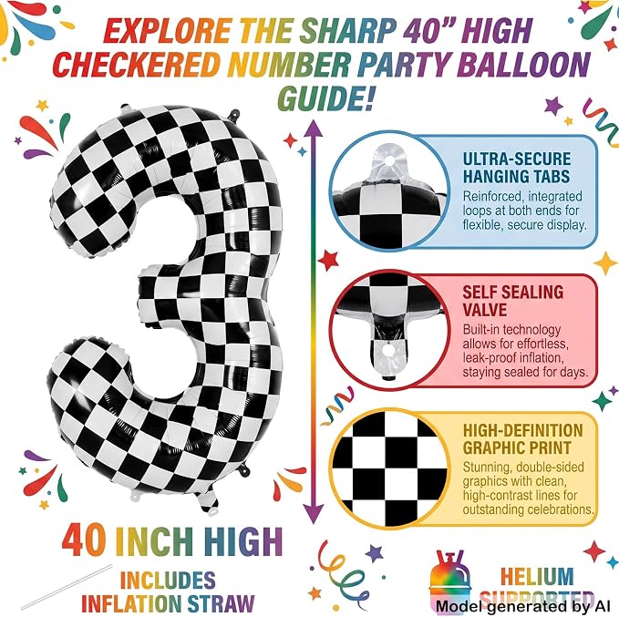 40" Checkered Number 13 Balloon - Image 2