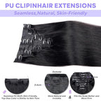 Seamless Clip in Hair Extensions Real Human Hair Straight Brazilian Virgin Human Hair Clip in Extensions for Women 8Pcs PU Clip in Remy Hair Skin Weft 18Clips 120g 26inch Natural Black
