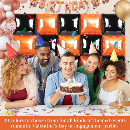 Black and Orange Square Foil Balloons 25 Pcs Metallic Black and Orange Balloons - Image 4
