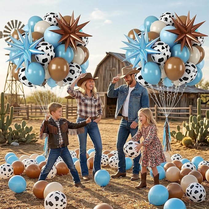 Biapian Cow Print Balloons, 12 Inch Light Blue Brown Cow Balloons Sand White - Image 6