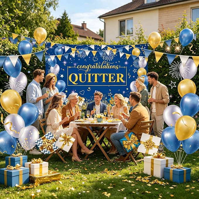 Blue Gold Congratulations Quitter Backdrop Banner Photography Background - Image 4