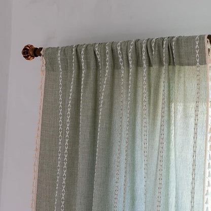 Boho Embroidery Striped Linen Curtains 84 Inches Long 2 Panels - Image 4