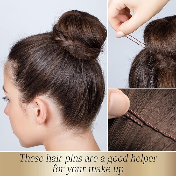 100PCS 2.4Inch U Shaped Hair Pins,Brown Bobby Pins for All Hair Types,Hair Pins for Women,Pain-Free U Pins for Buns With Box（Brown）