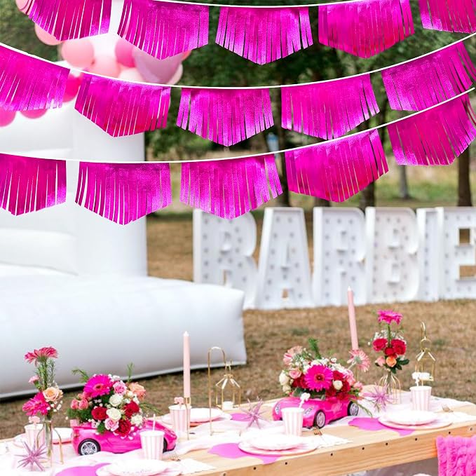 Hot pink Tassel Banner Double Sided Metallic Fabric Pennant Bunting Flag Garland - Image 5