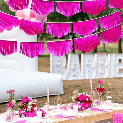 Hot pink Tassel Banner Double Sided Metallic Fabric Pennant Bunting Flag Garland - Image 5
