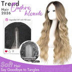 Ombre Blonde Wig for Women Long Wavy 4x1 Lace Natural Hairline Glueless for Beginners Middle Part Synthetic for Daily Party Use 30Inch