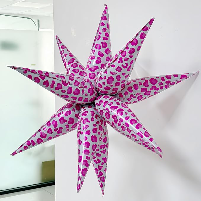 2Pcs 32 Inch Pink Leopard Explosion Star Cheetah Print Balloons/Y2K Party Decor - Image 3