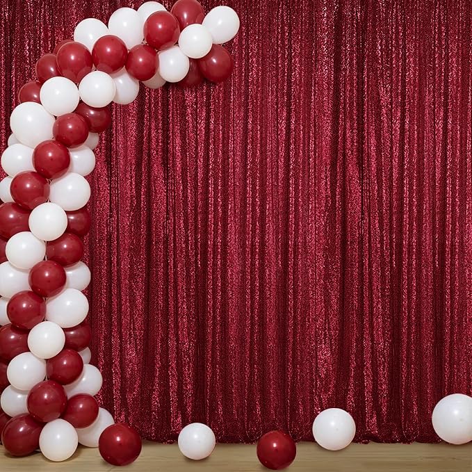 Sugargirl Burgundy Sequin Backdrop Curtain 4FTx8FT Glitter Burgundy Background by Sugargirl