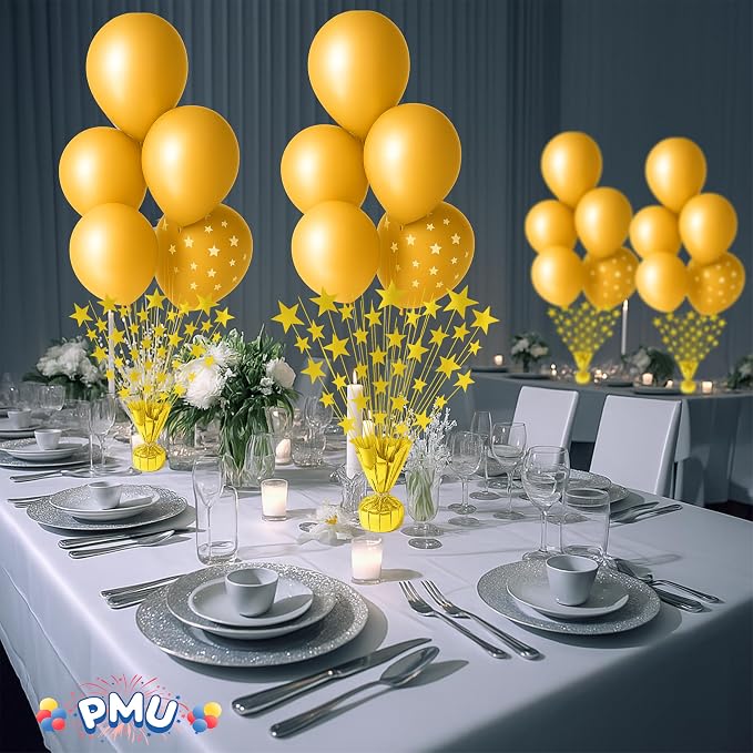 PMU 12 Pack Bursting Star Metallic Foil Spray Centerpiece- Gold Balloon Weights - Image 2
