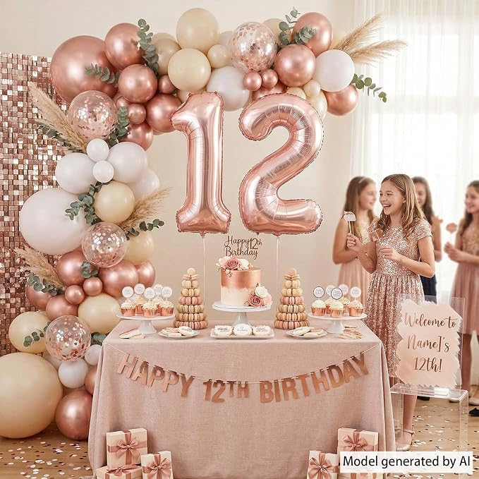 Rose Gold Number 12 Balloon 40 Inch, Stunning Blush Foil - Image 2