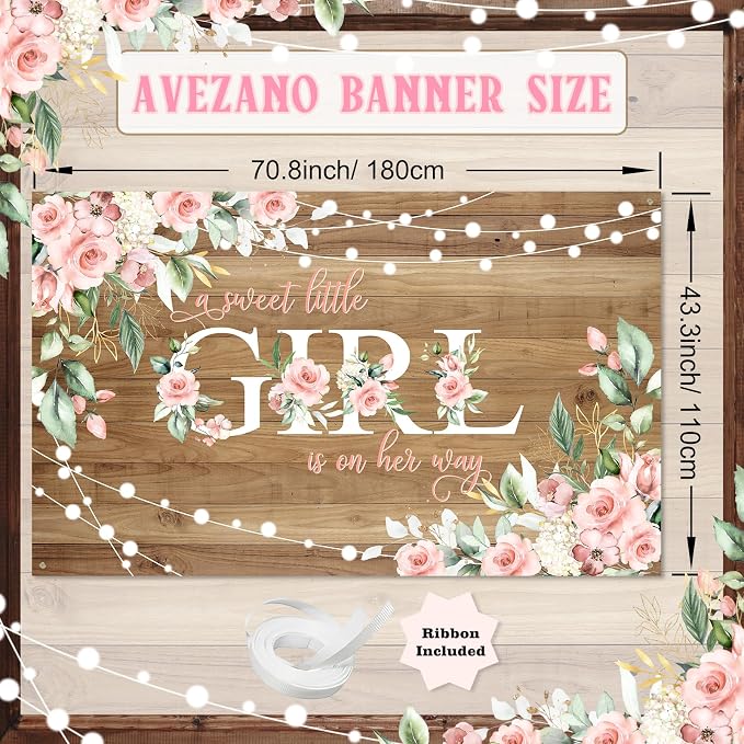 Rustic Girl Baby Shower Banner A Sweet Little Girl is on Her Way Baby Shower - Image 2