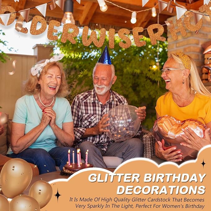 Fulmoon Set of 3 Pre Strung Older Wiser Hotter Glitter Banner Funny Birthday - Image 4