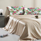Pink Roses Flowers and Red Birds Satin Pillow Case Queen Size,Soft Pillowcases for Hair and Skin Similar to Silk,Pillowcases with Hidden Zipper Bedding Accessories,20X30 Inches,1 Pack