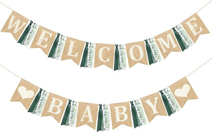 Welcome Baby Heart Burlap Pennant Banner Flag Felt Welcome Baby Sign and Heart by pinkblume