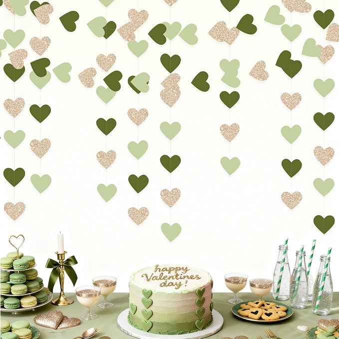 Sage Green Champagne Gold Heart Party Decorations Glitter Champagne Gold Paper - Image 5