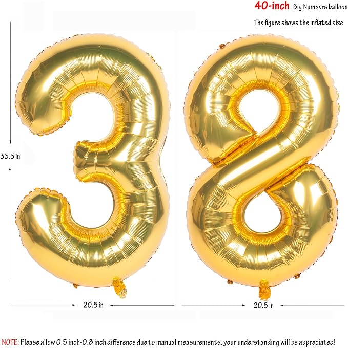 40 Inch gold Number Balloons 38 Helium Foil Mylar Balloon | Birthday Party - Image 2