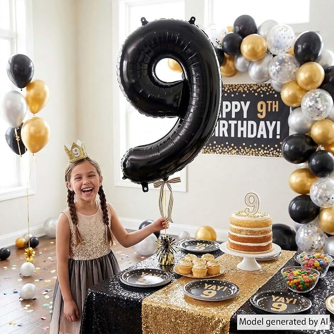 Black Number 9 Balloon 40 Inch, Foil Numeral - Image 2