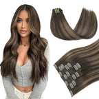 PINKPEARL Clip in Hair Extensions Human Hair Extensions, #2/6/2 Balayage Dark Brown to Chestnut Brown 120g 7pcs 16 Inch Real Human Hair Extensions Clip in Straight Remy Silky Weft(#2/6/2-16)