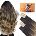 DOORES Invisi Edge Tape in Extensions Human Hair, Dark Brown to Dirty Blonde 10 Injection Tape-ins with 10 Classic Tape-ins 50g 18 Inch, Injection Tape in Extensions Thick Ends