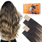 DOORES Invisi Edge Tape in Extensions Human Hair, Dark Brown to Dirty Blonde 10 Injection Tape-ins with 10 Classic Tape-ins 50g 18 Inch, Injection Tape in Extensions Thick Ends