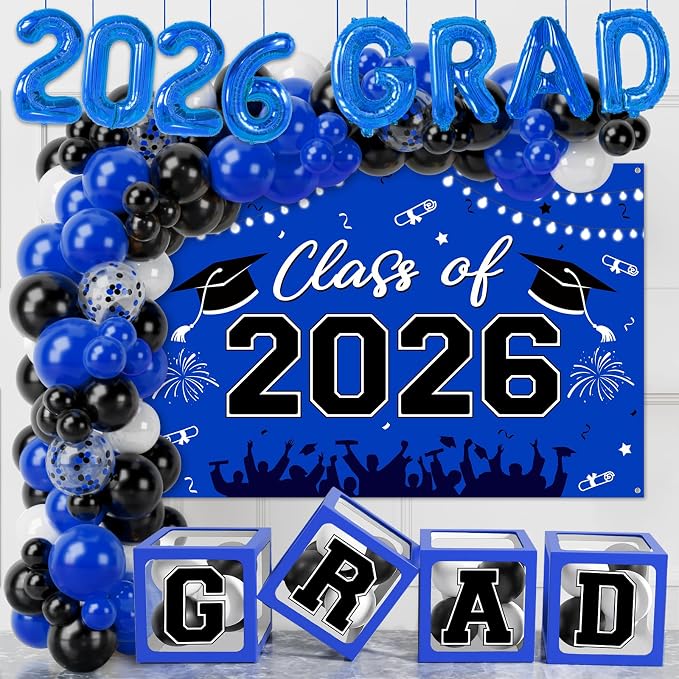 Graduation Decorations 2026, Balloon Arch Kit and Backdrop by QIFU