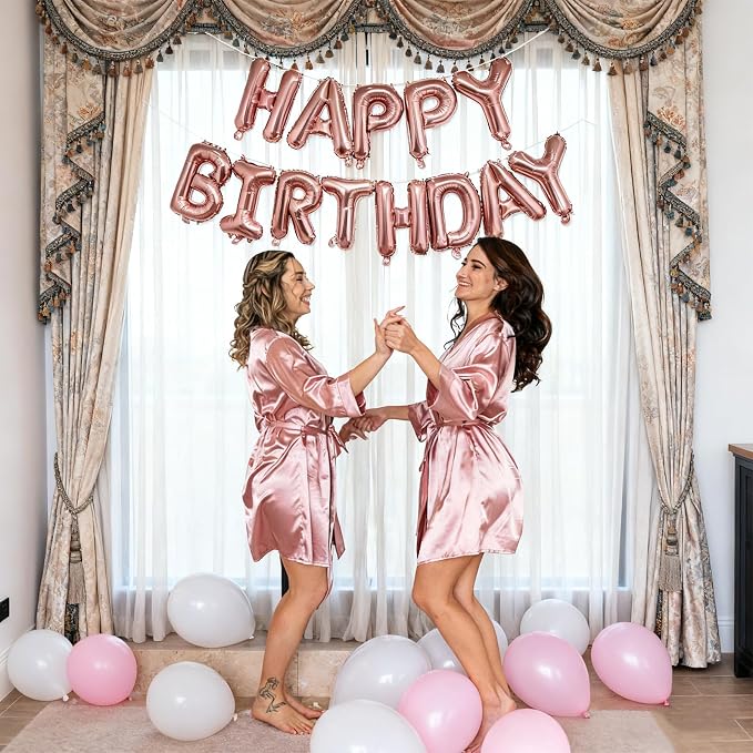 Rose Gold Happy Birthday Balloon Banner Foil Balloons - Image 3