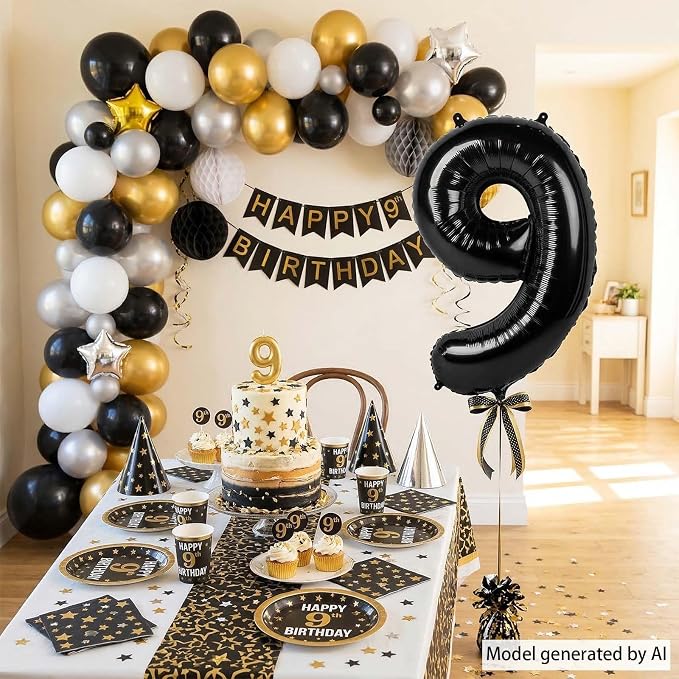 Black Number 9 Balloon 40 Inch, Foil Numeral - Image 7