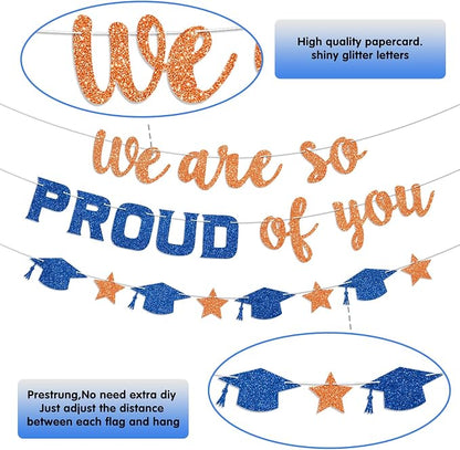We Are So Proud of You Banner Prestrung Orange and Blue Graduation Banner - Image 3