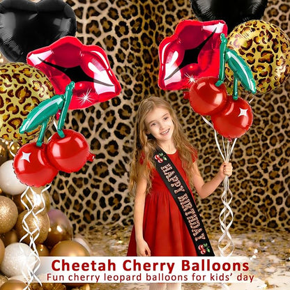 Cheetah Cherry Balloons 8pcs Red Lips Cherry and Black Heart Balloons Leopard - Image 5