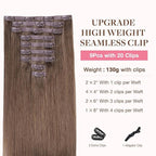 GOO GOO Clip in Hair Extensions Real Human Hair, Remy Human Hair Extensions Clip ins for Women, Natural Human Hair, 14inch 130g 9Pcs, 5 Light Ash Brown