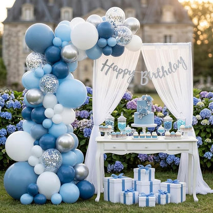 RUBFAC 135pcs Dusty Blue Balloons, Boho Neutral Blue Latex Balloon Different - Image 6