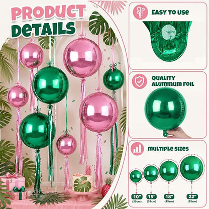 12Pcs Green and Pink Round Balloons Foil, Big Pink Metallic Balloons - Image 7