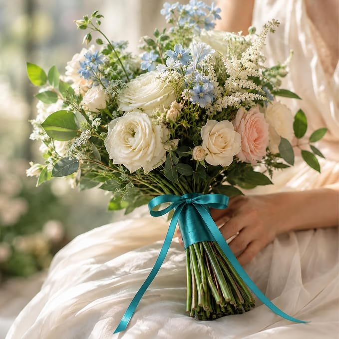 3/8In 30Yards Thin Teal Ribbon for Flower Bouquet Graduate Christmas Crafts | - Image 6