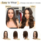 SEGO Human Hair Toppers for Women With Thinning Hair, 7 * 13CM Silk Base 100% Real Human Hair Clip in Top Wiglet Hairpieces -12 Inch No Bangs Medium Brown
