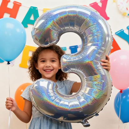Jonhamwelbor 40 Inch Laser Silver Number 3 Balloon Foil Mylar Giant Balloon - Image 5
