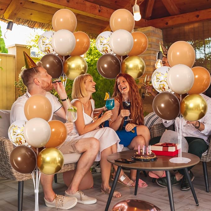 4 Sets Brown Balloons Stand for Table, Fall Party Decorations | Tan Sand White - Image 2