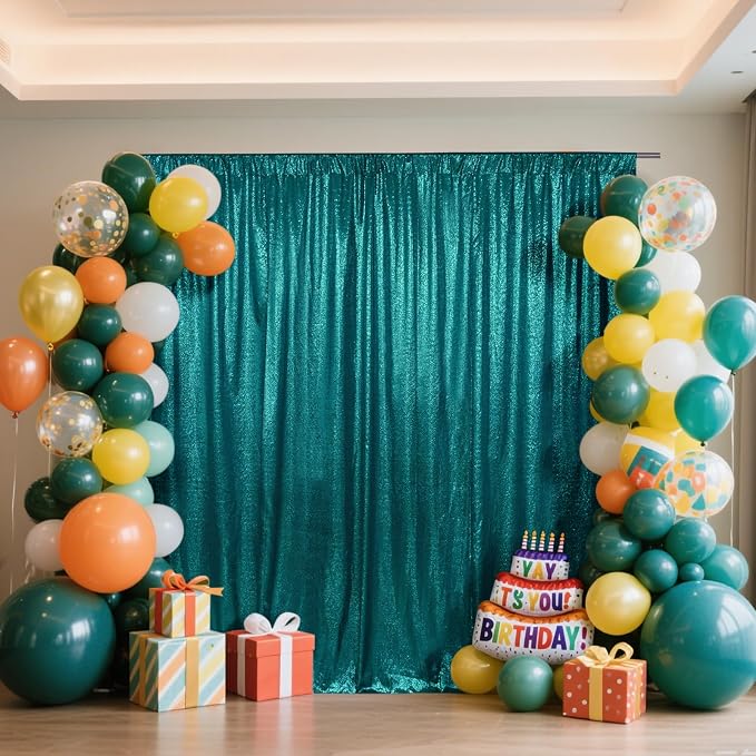 SquarePie 8x8ft Teal Sequin Backdrop, High Density Non-Transparent Glitter by SquarePie