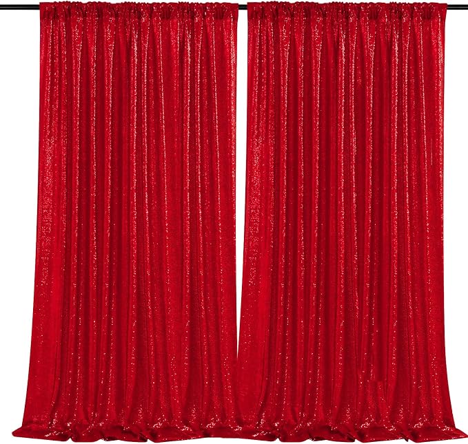 Red Sequin Backdrop Curtains 2 Pcs 5ftx8ft Sparkle Backdrop Drapes | Glitter by B-COOL