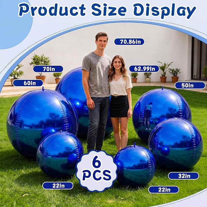 6 Pcs Giant Metallic Party Balloons, Birthday Wedding Bridal Baby Shower Party - Image 2