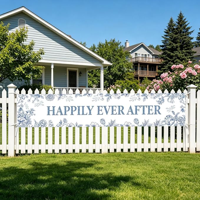 Happily Ever After Banner Blue Bridal Shower Decorations Wedding Banner | - Image 6